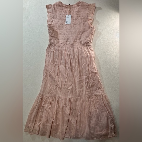 Quince Blush Pink Smocked Midi Dress NWT Ruffle Sleeve Button Front Boho large - Picture 3 of 9